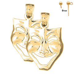 Sterling Silver 23mm Drama Mask, Laugh Now Earrings (White or Yellow Gold Plated)