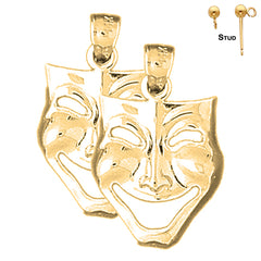 Pendientes Laugh Now con máscara dramática de plata de ley de 23 mm (chapados en oro blanco o amarillo)