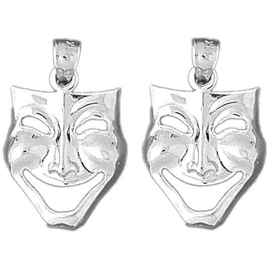 Sterling Silver 23mm Drama Mask, Laugh Now Earrings