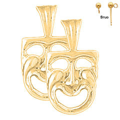 Sterling Silver 23mm Drama Mask, Laugh Now Earrings (White or Yellow Gold Plated)