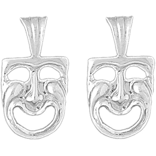 Sterling Silver 23mm Drama Mask, Laugh Now Earrings