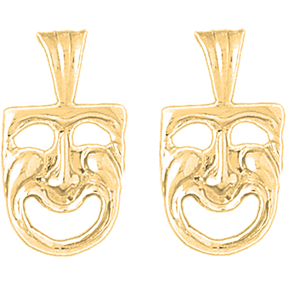 Yellow Gold-plated Silver 23mm Drama Mask, Laugh Now Earrings