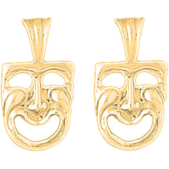 Yellow Gold-plated Silver 23mm Drama Mask, Laugh Now Earrings