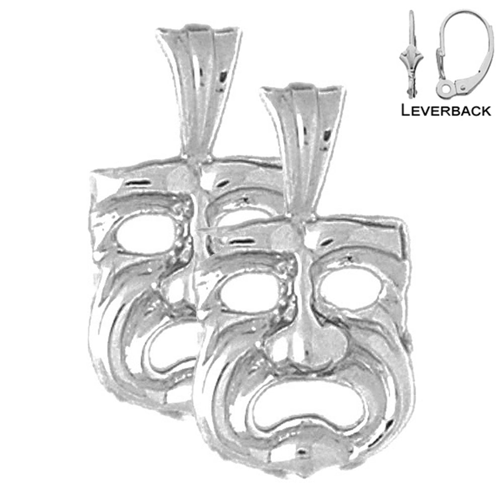 Sterling Silver 23mm Drama Mask, Cry Later Earrings (White or Yellow Gold Plated)