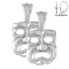 23 mm Drama Mask, Cry Later-Ohrringe aus Sterlingsilber (weiß- oder gelbvergoldet)