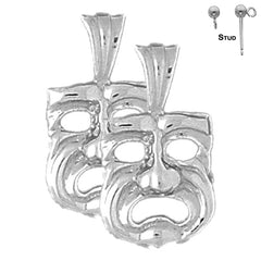 Sterling Silver 23mm Drama Mask, Cry Later Earrings (White or Yellow Gold Plated)