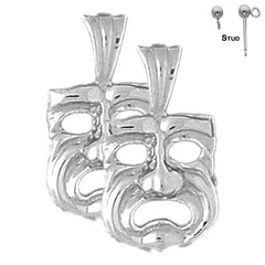 23 mm Drama Mask, Cry Later-Ohrringe aus Sterlingsilber (weiß- oder gelbvergoldet)