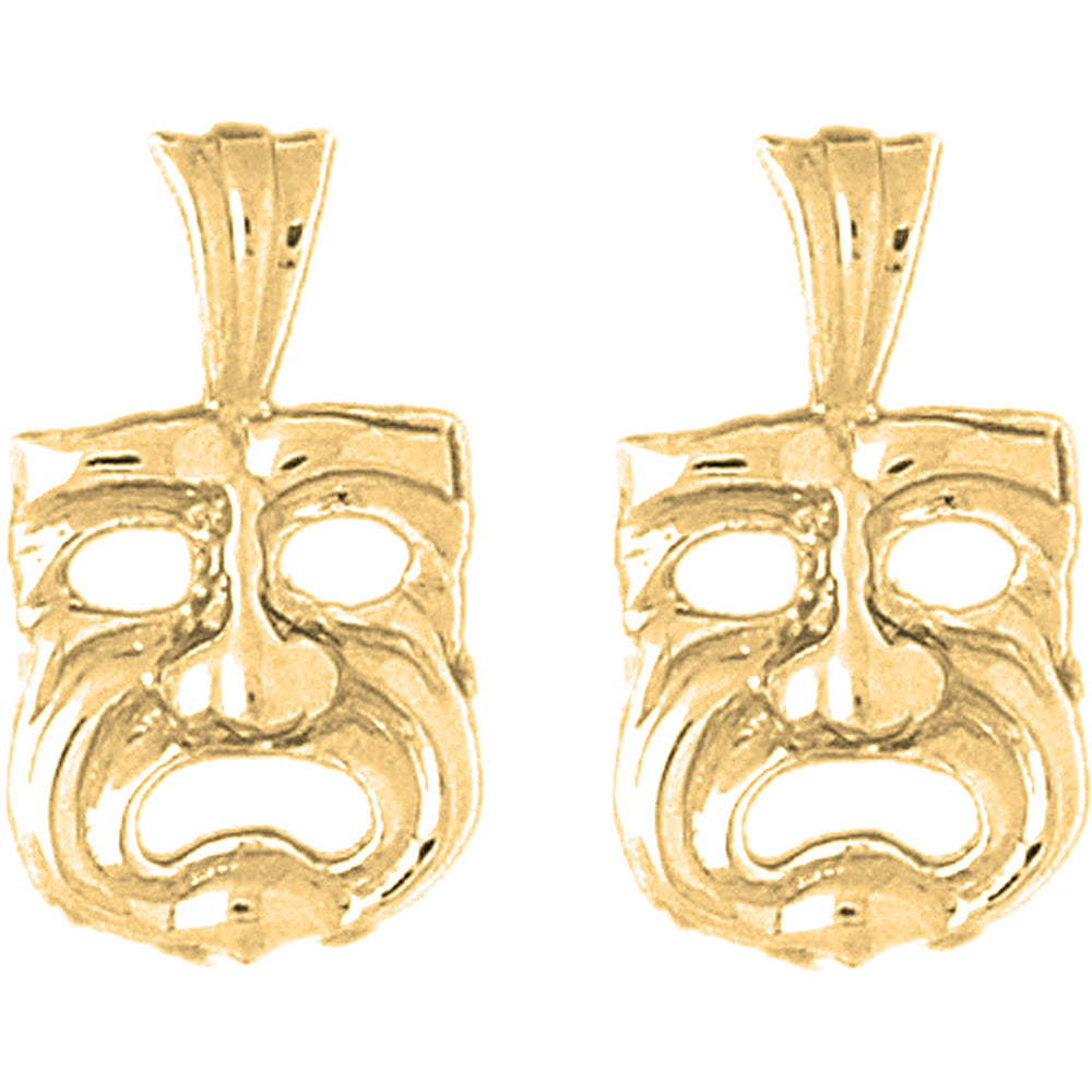 14K or 18K Gold 23mm Drama Mask, Cry Later Earrings