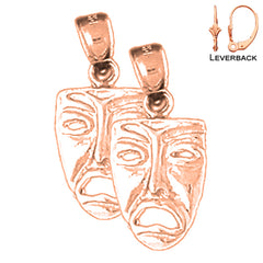 14K or 18K Gold 3D Drama Mask, Cry Later Earrings