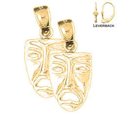 Sterling Silver 22mm 3D Drama Mask, Cry Later Earrings (White or Yellow Gold Plated)