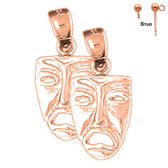 14K or 18K Gold 3D Drama Mask, Cry Later Earrings