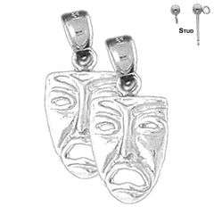 Sterling Silver 22mm 3D Drama Mask, Cry Later Earrings (White or Yellow Gold Plated)