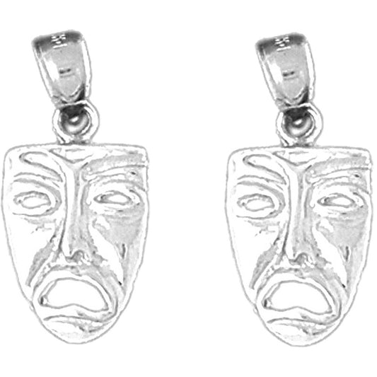 Sterling Silver 22mm 3D Drama Mask, Cry Later Earrings