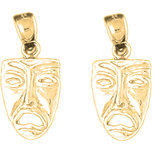 Yellow Gold-plated Silver 22mm 3D Drama Mask, Cry Later Earrings