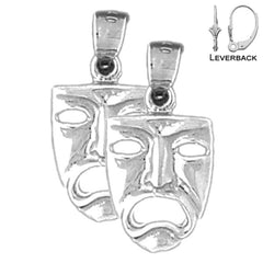 Sterling Silver 20mm Drama Mask, Cry Later Earrings (White or Yellow Gold Plated)