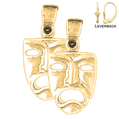 Sterling Silver 20mm Drama Mask, Cry Later Earrings (White or Yellow Gold Plated)