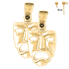 Sterling Silver 20mm Drama Mask, Cry Later Earrings (White or Yellow Gold Plated)