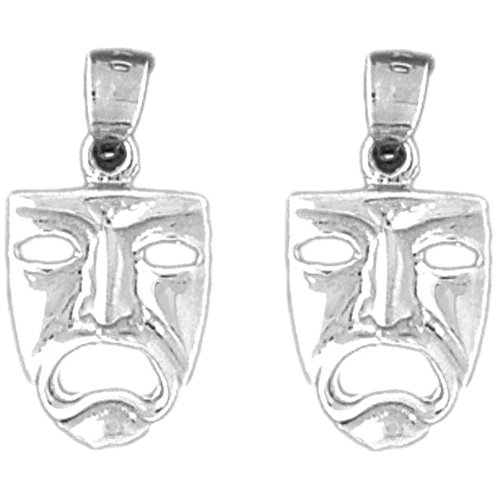 Sterling Silver 20mm Drama Mask, Cry Later Earrings