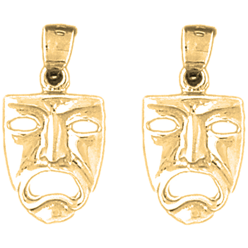 14K or 18K Gold 20mm Drama Mask, Cry Later Earrings
