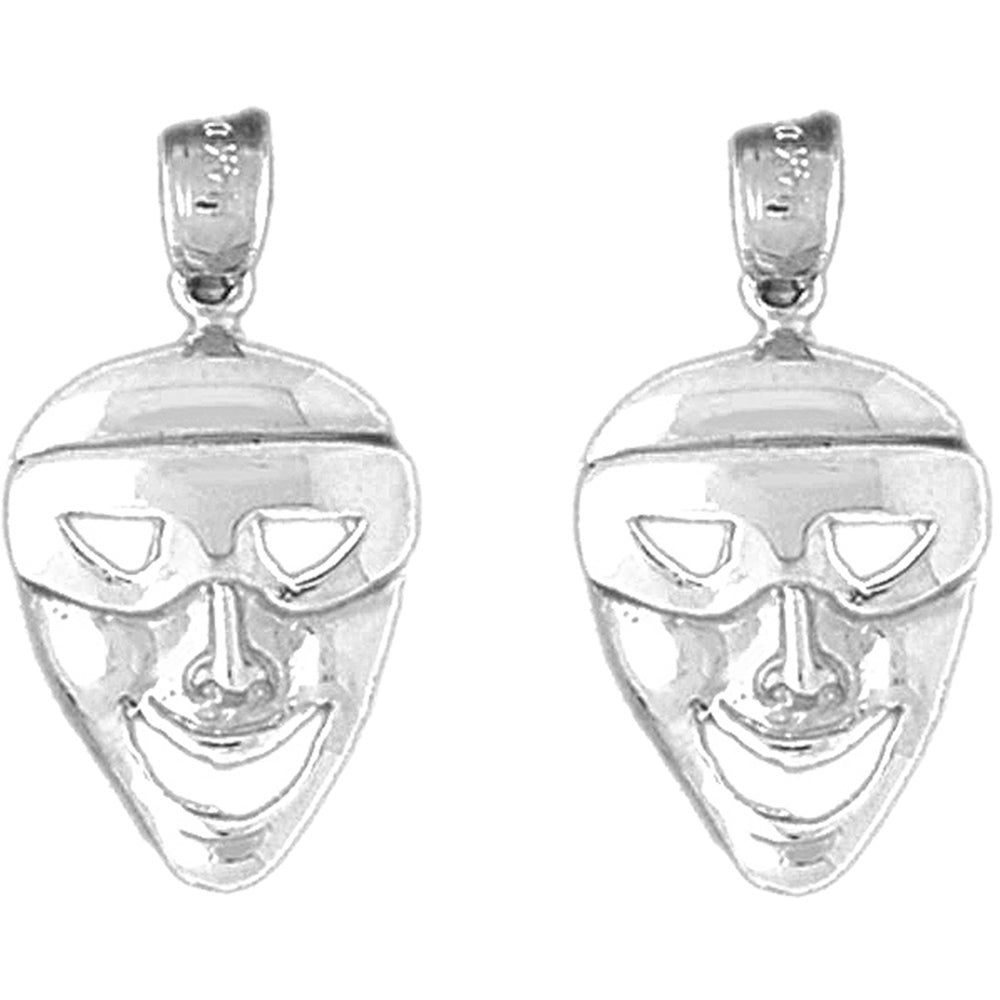 Sterling Silver 25mm Drama Mask, Laugh Now Earrings