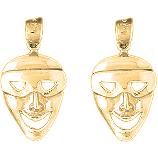 Yellow Gold-plated Silver 25mm Drama Mask, Laugh Now Earrings