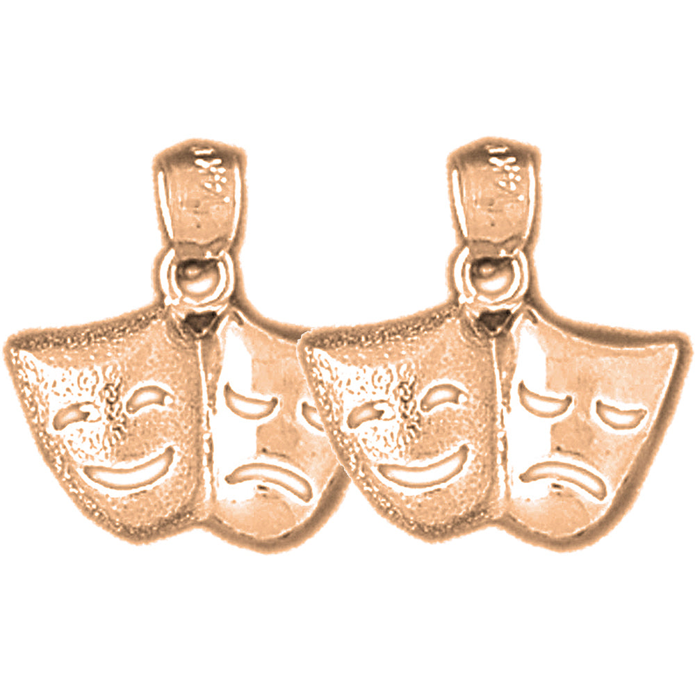 14K or 18K Gold 16mm Drama Mask, Laugh Now, Cry Later Earrings