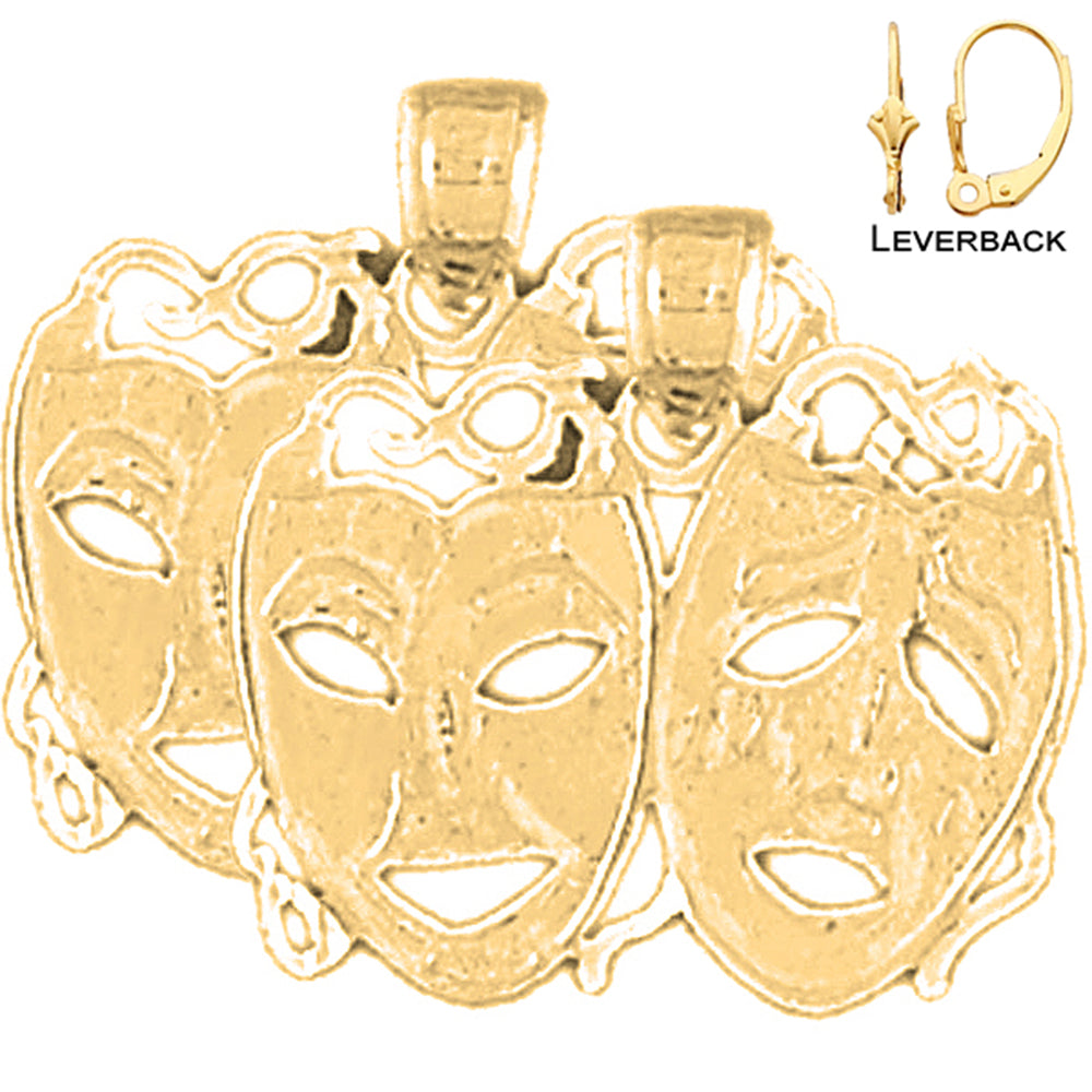 14K oder 18K Gold Drama Maske, Laugh Now, Cry Later Ohrringe