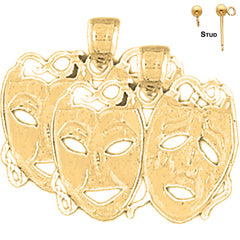 19 mm Drama-Maske aus Sterlingsilber mit der Aufschrift „Laugh Now, Cry Later“ (weiß- oder gelbvergoldet)