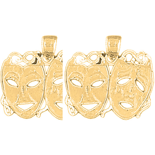 Yellow Gold-plated Silver 19mm Drama Mask, Laugh Now, Cry Later Earrings