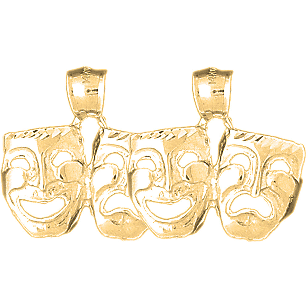 14K or 18K Gold 23mm Drama Mask, Laugh Now, Cry Later Earrings