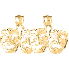 Yellow Gold-plated Silver 23mm Drama Mask, Laugh Now, Cry Later Earrings