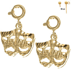 Sterling Silver 19mm Drama Mask, Laugh Now, Cry Later Earrings (White or Yellow Gold Plated)