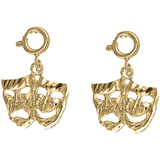 Yellow Gold-plated Silver 19mm Drama Mask, Laugh Now, Cry Later Earrings