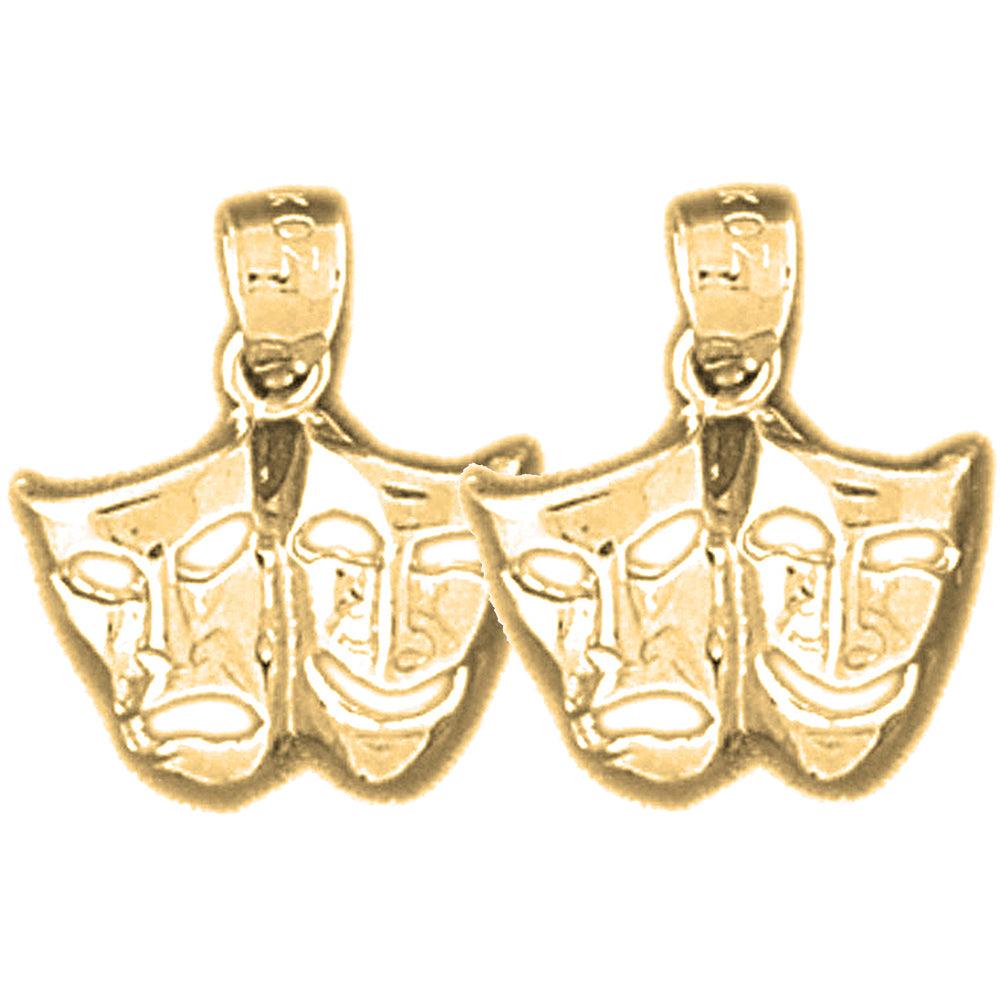 Yellow Gold-plated Silver 16mm Drama Mask, Laugh Now, Cry Later Earrings