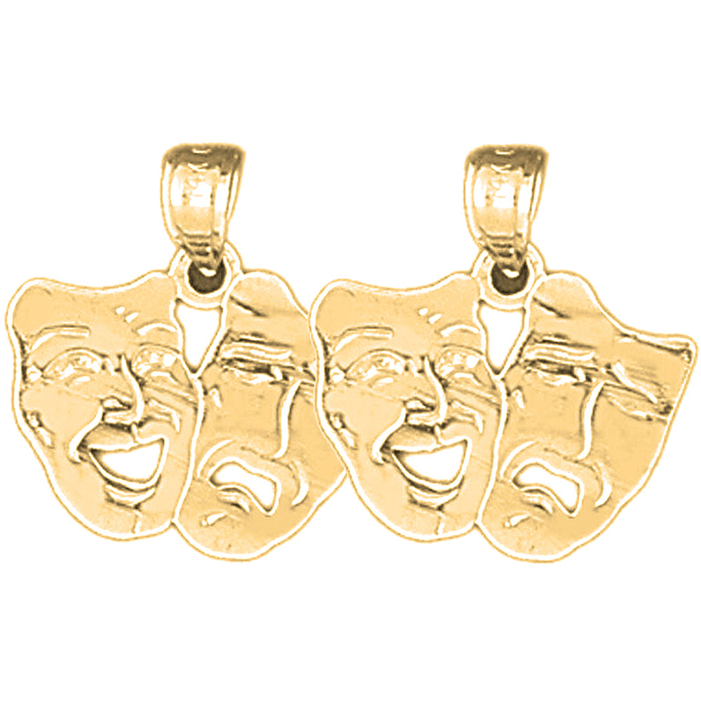 14K or 18K Gold 19mm Drama Mask, Laugh Now, Cry Later Earrings