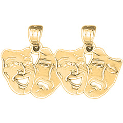 Yellow Gold-plated Silver 19mm Drama Mask, Laugh Now, Cry Later Earrings