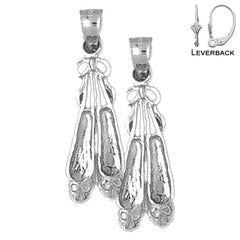 Pendientes tipo zapato de bailarina de plata de ley de 31 mm (chapados en oro blanco o amarillo)