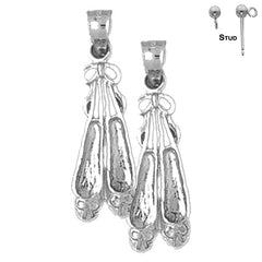 Pendientes tipo zapato de bailarina de plata de ley de 31 mm (chapados en oro blanco o amarillo)