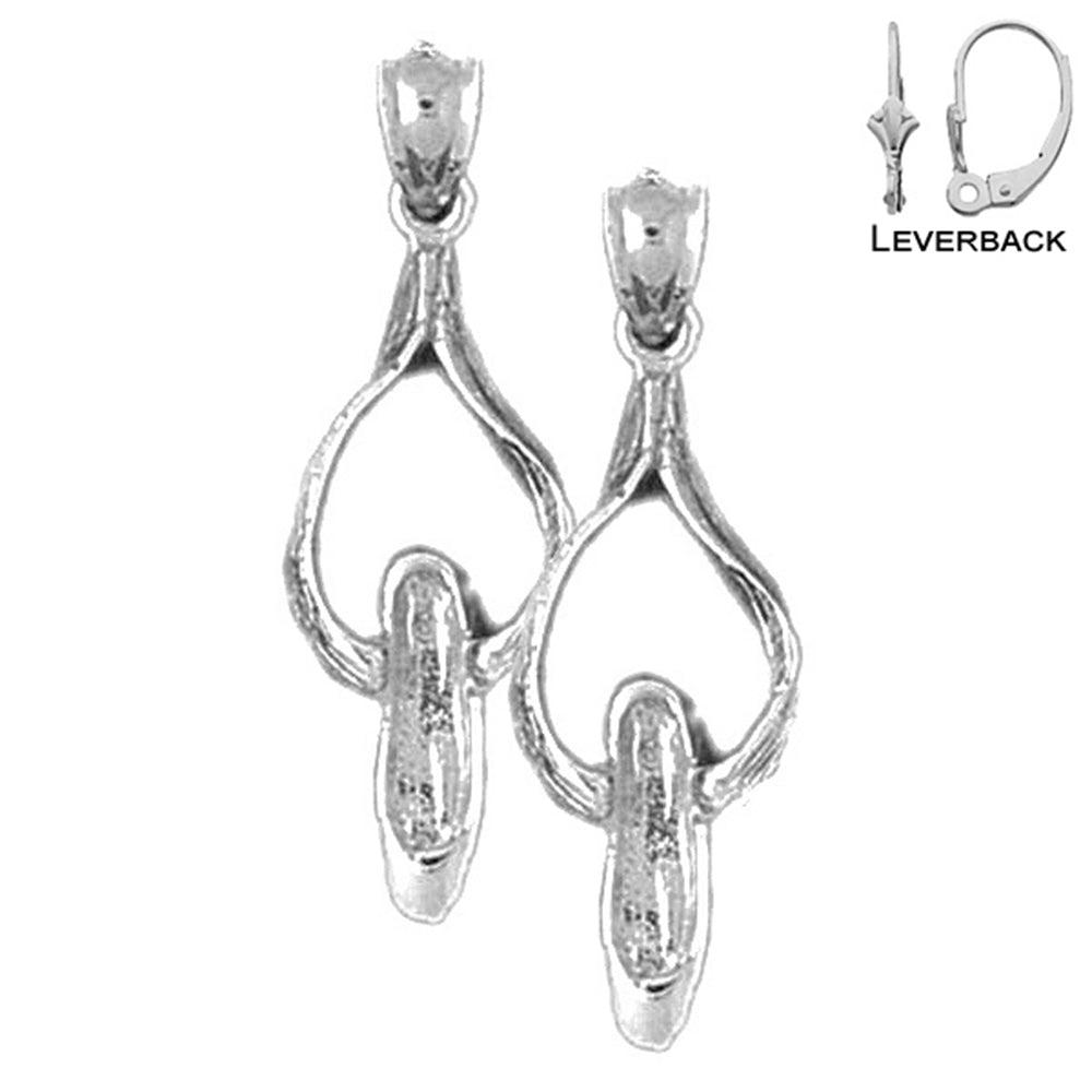 Sterling Silver 31mm Ballerina Shoe Earrings (White or Yellow Gold Plated)