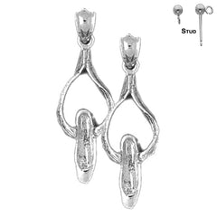 Pendientes tipo zapato de bailarina de plata de ley de 31 mm (chapados en oro blanco o amarillo)