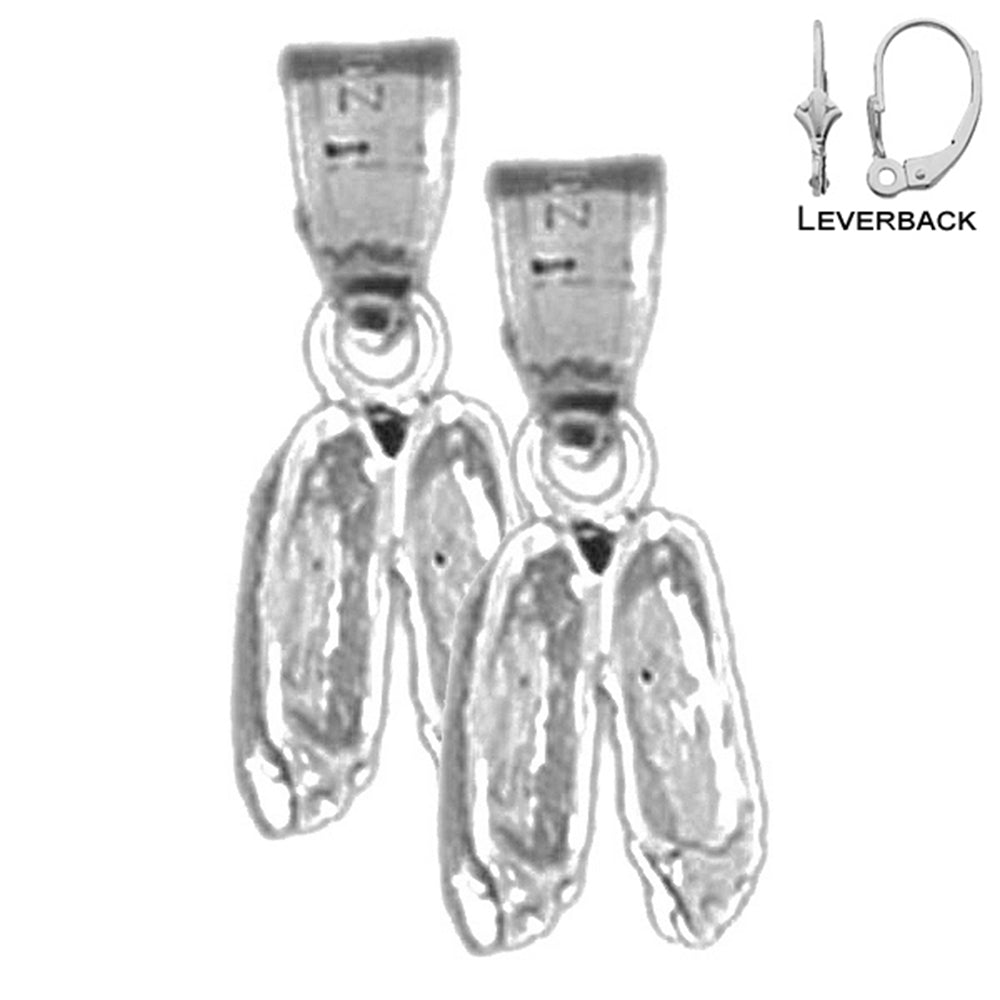 Sterling Silver 17mm Dance Shoes Earrings (White or Yellow Gold Plated)