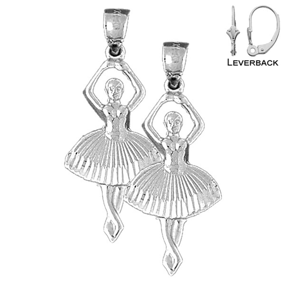 Sterling Silver 34mm 5th Position Ballerina Earrings (White or Yellow Gold Plated)