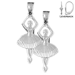 Sterling Silver 34mm 5th Position Ballerina Earrings (White or Yellow Gold Plated)