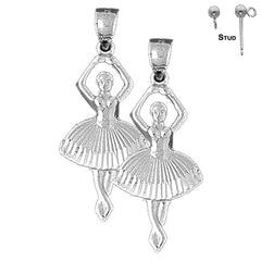 Pendientes de bailarina de quinta posición de plata de ley de 34 mm (chapados en oro blanco o amarillo)