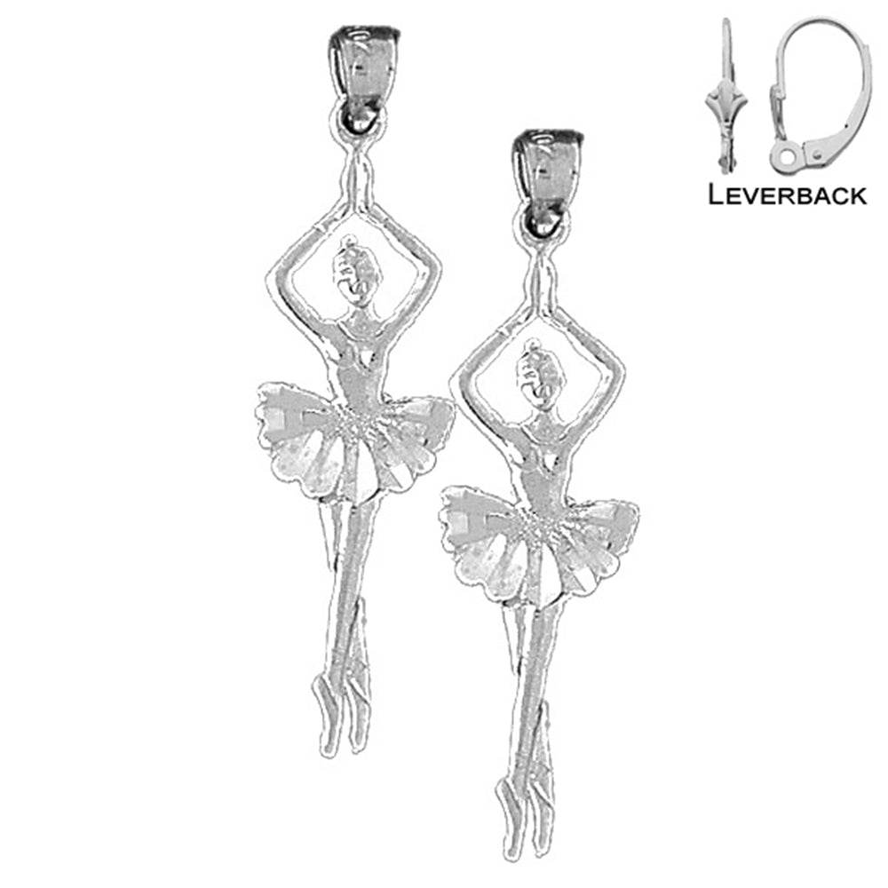 Sterling Silver 41mm 5th Position Ballerina Earrings (White or Yellow Gold Plated)