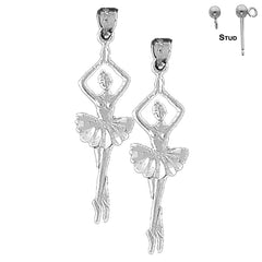 Sterling Silver 41mm 5th Position Ballerina Earrings (White or Yellow Gold Plated)