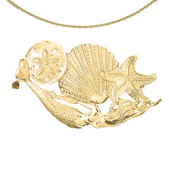 10K, 14K oder 18K Gold Delfin-, Sanddollar-, Seestern- und Muschelanhänger