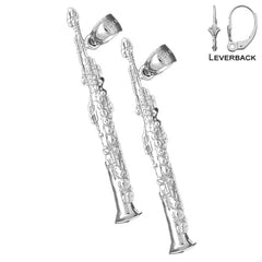 Sterling Silver 44mm Clarinet Earrings (White or Yellow Gold Plated)