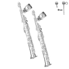 Sterling Silver 44mm Clarinet Earrings (White or Yellow Gold Plated)