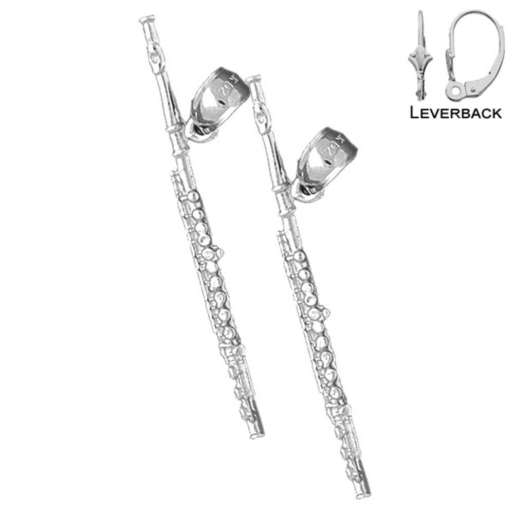 Sterling Silver 44mm Flute Earrings (White or Yellow Gold Plated)
